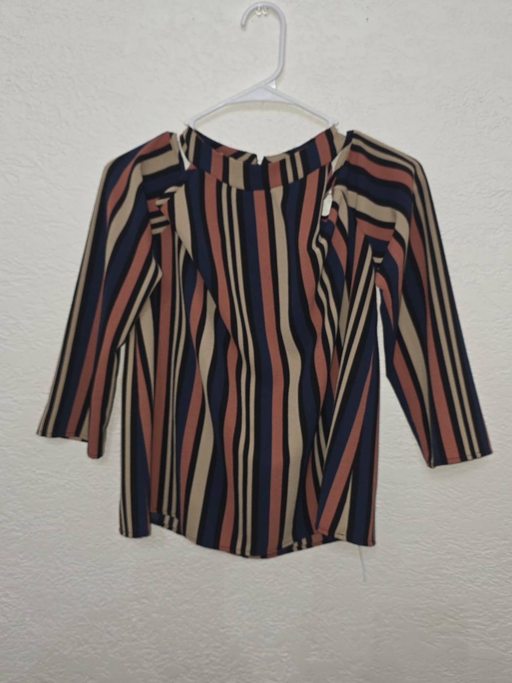 Striped Halter Tank Top Long Sleeve - Navy, Rust & Cream Love Spell XL - Picture 2 of 6